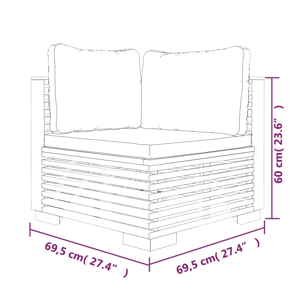 vidaXL Patio Loveseats 2 Pcs, Sectional Furniture Corner Sofa, Patio Conversation Set for Balcony Deck Garden, Modern Style, Solid Wood Teak