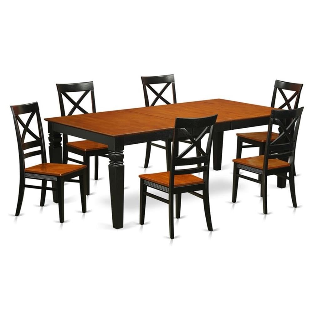 East West Furniture LGQU7-BCH-W Logan 7 Piece Room Set Consist of a Rectangle Kitchen Table with Butterfly Leaf and 6 Dining Chairs, 42x84 Inch, Black & Cherry