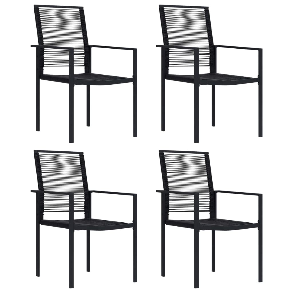 vidaXL Modern Patio Dining Set - Outdoor Black 5-Piece Set with Glass Tabletop and PVC Hollow Rattan Chairs