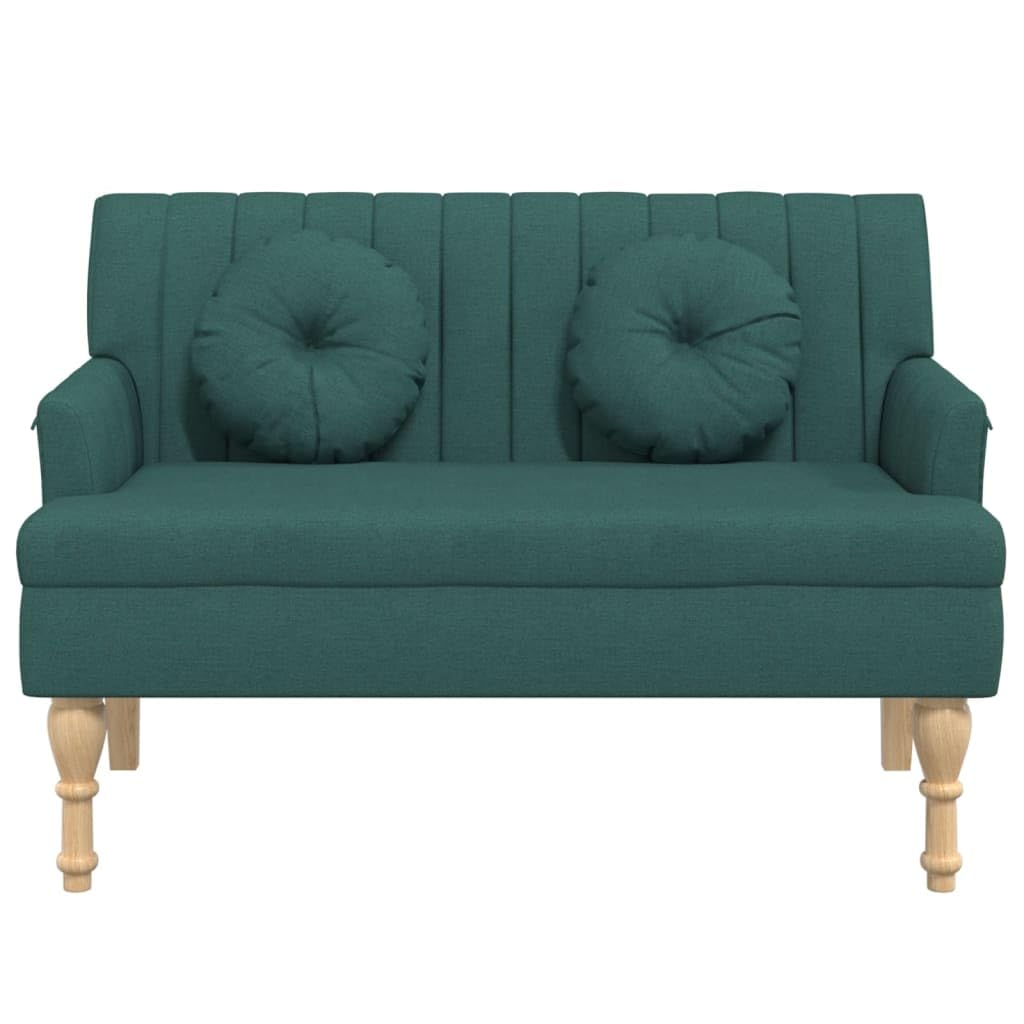 vidaXL Dark Green Fabric Bench: Modern Style Seat with Cushions, Sturdy Plywood Frame, Solid Rubberwood Feet - Ideal for Office, Living Room, Lounge Area