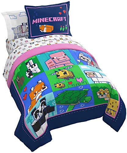 Jay Franco Minecraft Animal Patch 7 Piece Full Bed Set - Includes Comforter & Sheet Set Bedding - Super Soft Fade Resistant Micr