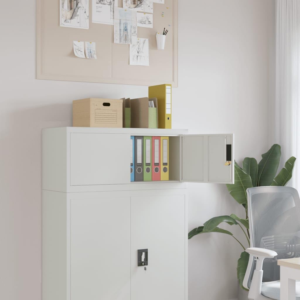 vidaXL Steel File Cabinet in Light Gray - Lockable Office Cabinet with Ample Storage Space and Sturdy Design