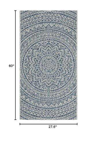 Safavieh Courtyard Collection Accent Rug - 2'3' X 5', Light Grey & Blue, Non-Shedding & Easy Care, Indoor/Outdoor & Washable-Ideal For Patio, Backyard, Mudroom (Cy8734-36812)