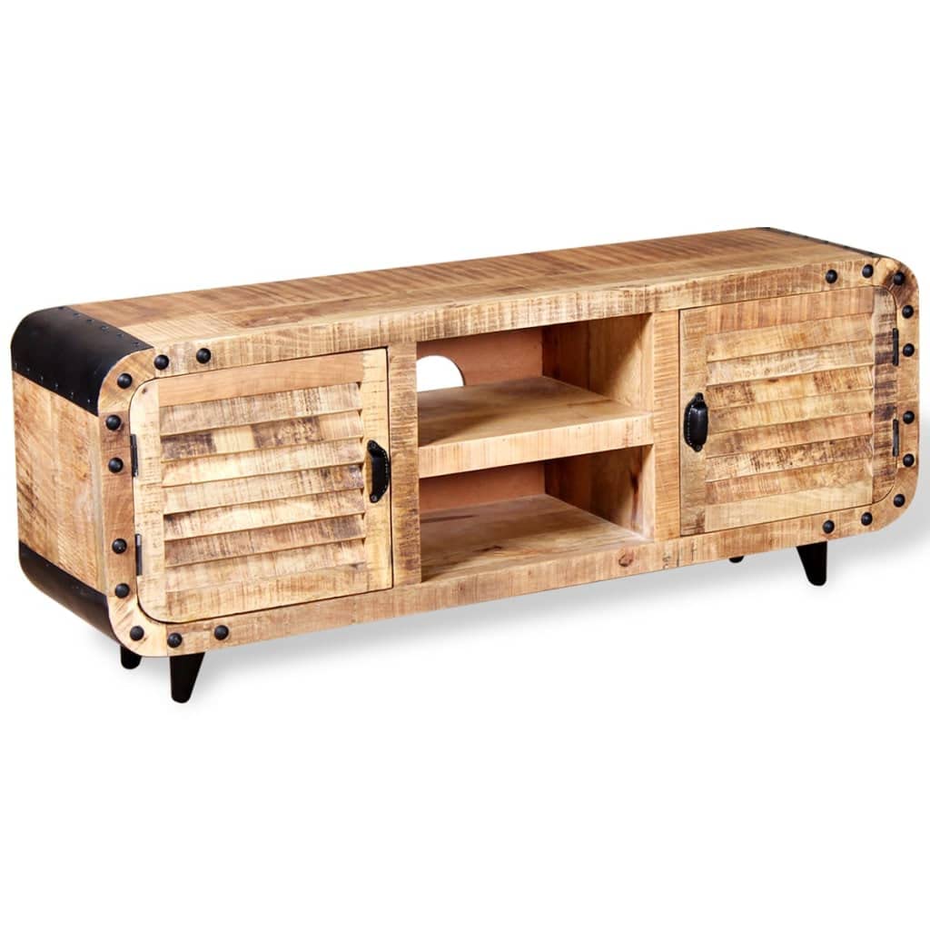 vidaXL Handmade TV Stand in Rough Mango Wood, 47.2&quot;x11.8&quot;x19.7&quot;, Featuring Ample Storage & Distinctive Wood Pattern, Ideal for Various Spaces