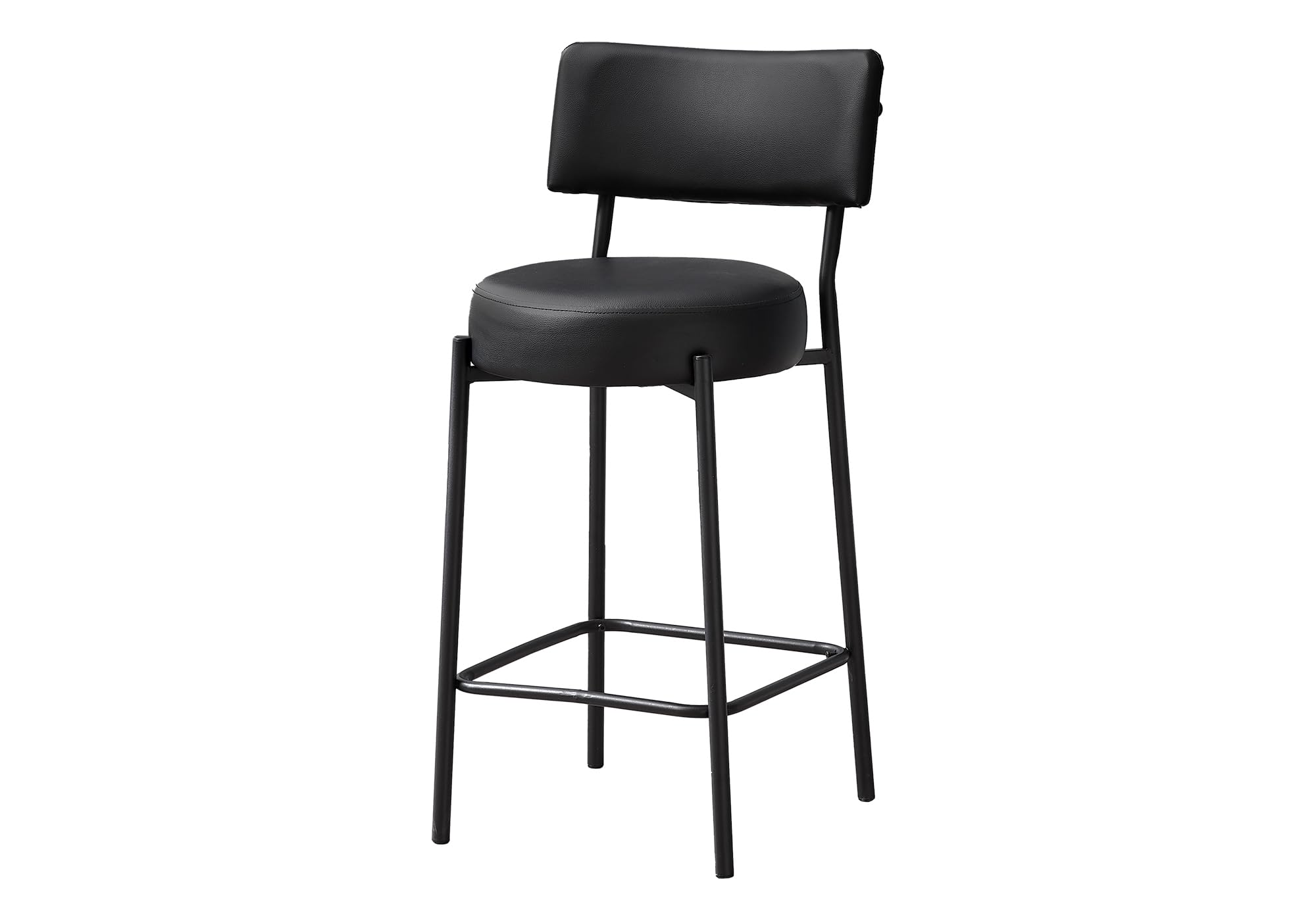 Monarch Specialties I 2245 Counter-Height Barstools, Set of 2, Sleek Black Leather-Look