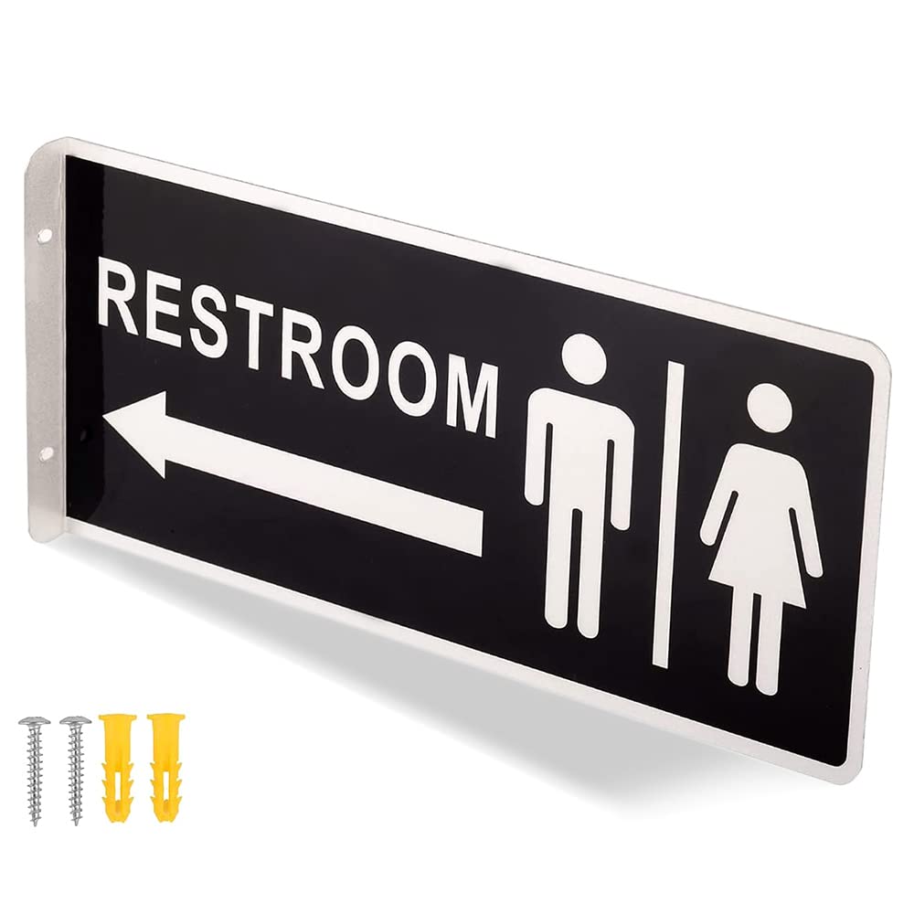 Kichwit Double Sided Metal Restroom Sign, Aluminum Bathroom Sign For Home And Office, 12.1 X 5.5 Inches (1)
