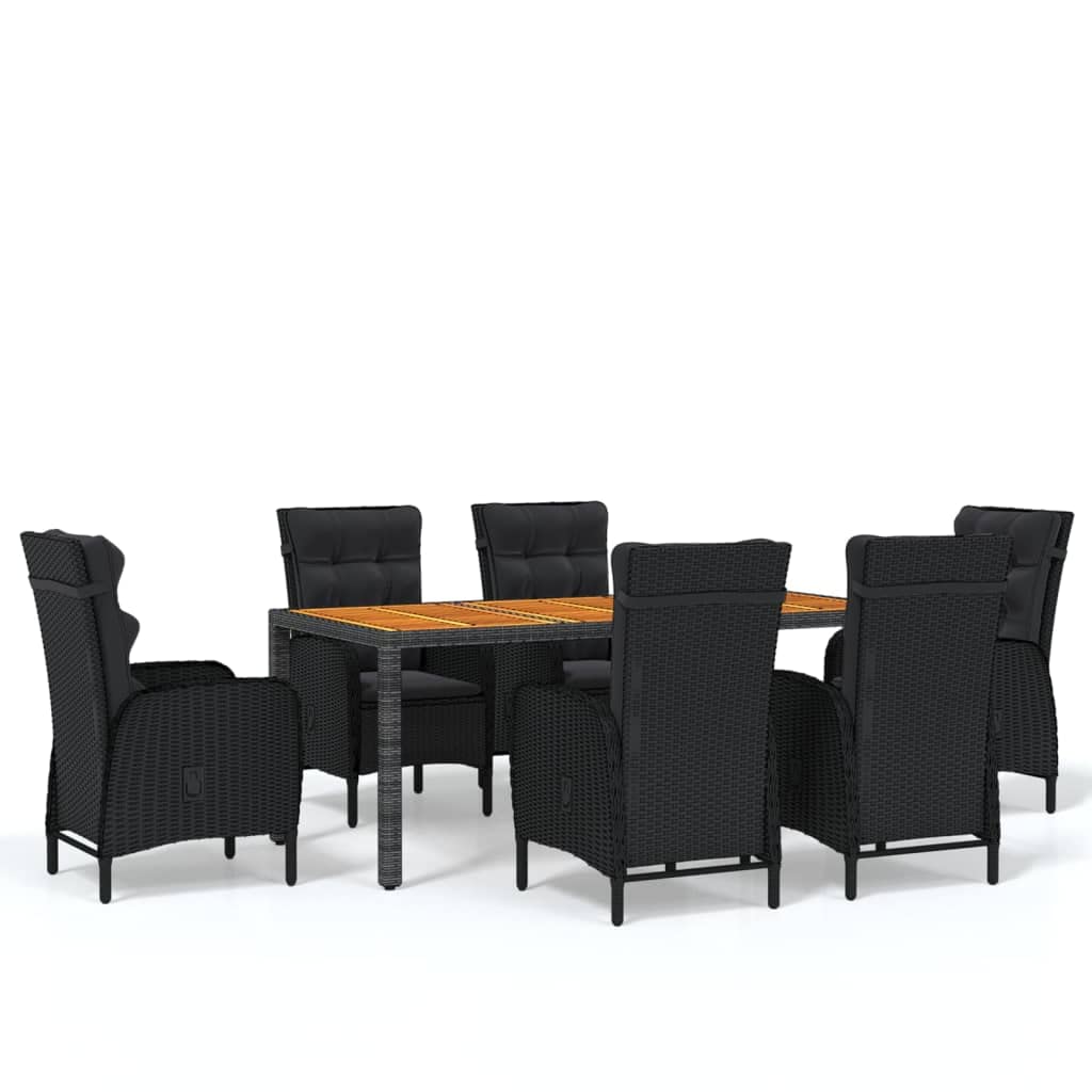 vidaXL 7 Piece Patio Dining Set Poly Rattan Black
