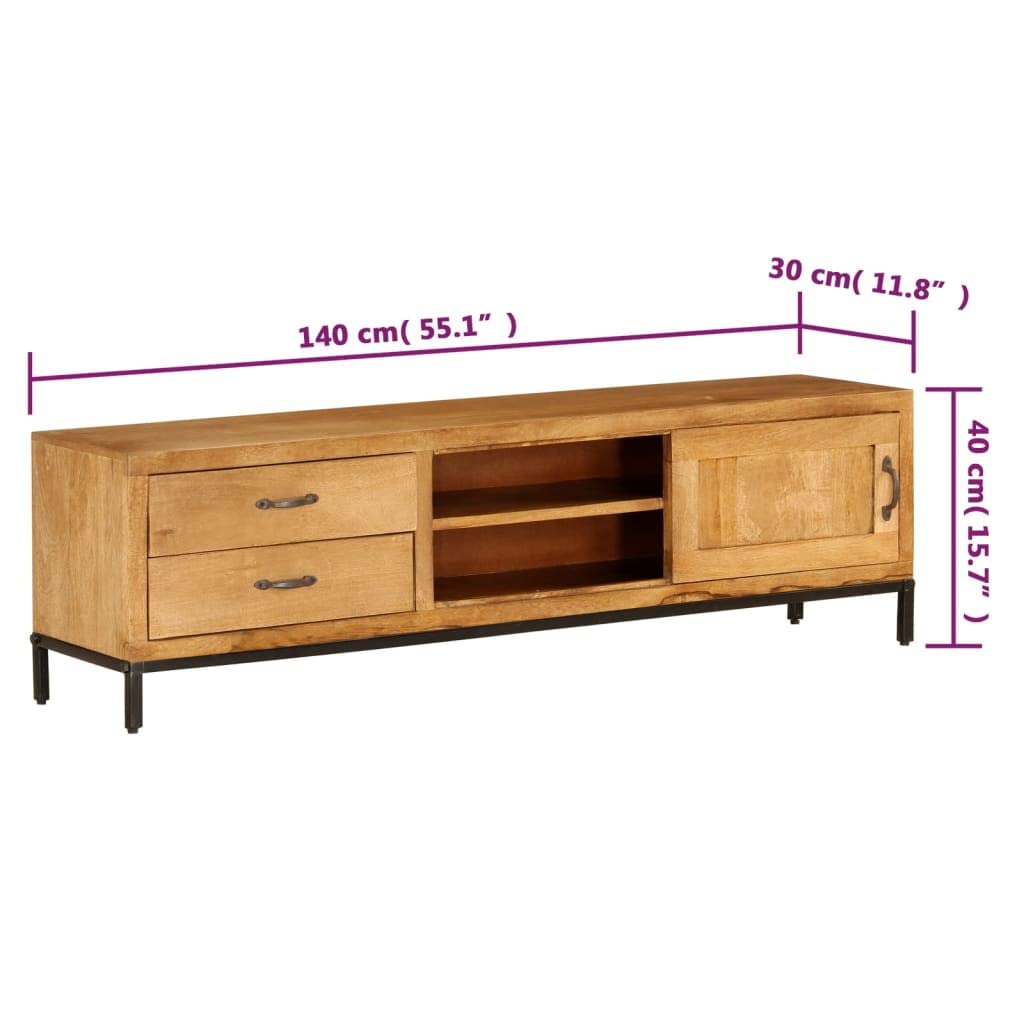 vidaXL Retro TV Stand with Storage - Solid Mango Wood TV Cabinet with Steel Legs - Sideboard with Shelves and Drawers - 55.1&quot;x11.8&quot;x15.7&quot; - Brown