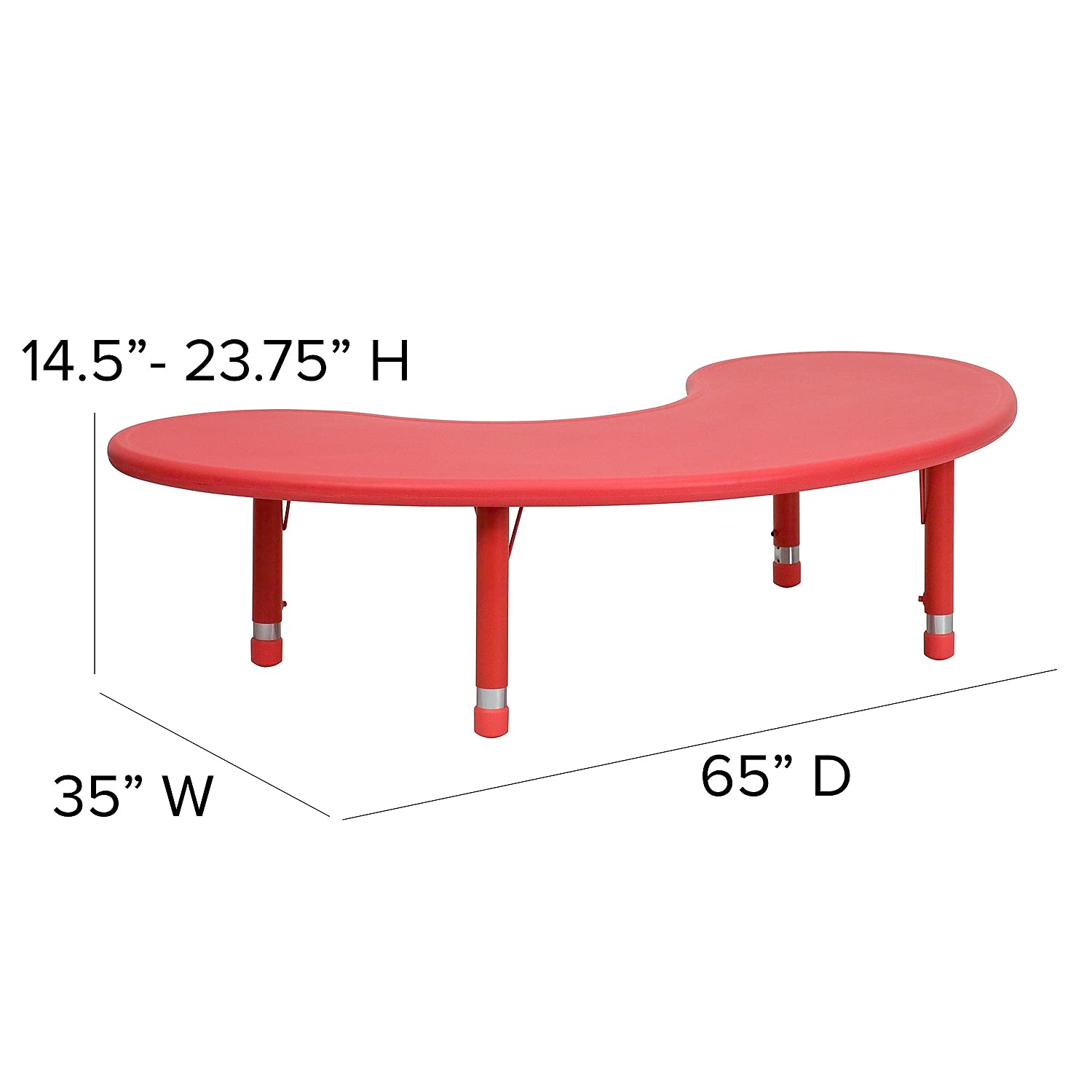 Flash Furniture 35''W x 65''L Half-Moon Red Plastic Height Adjustable Activity Table