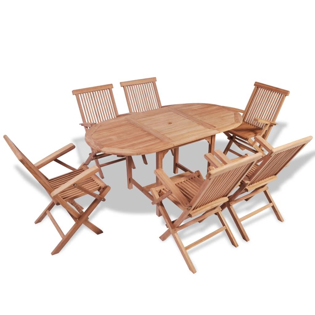 Vidaxl 7 Piece Patio Dining Set Solid Teak Wood