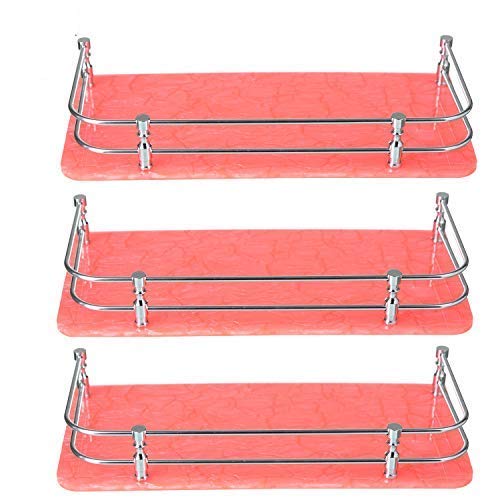 STIMULUS Retro Bathroom Wall Shelf | Acrylic Glass Orgeniser Storage Kitchen Shelves (5x15 INCH | 12.5x38 cm) (Pink) (Set of 3 p