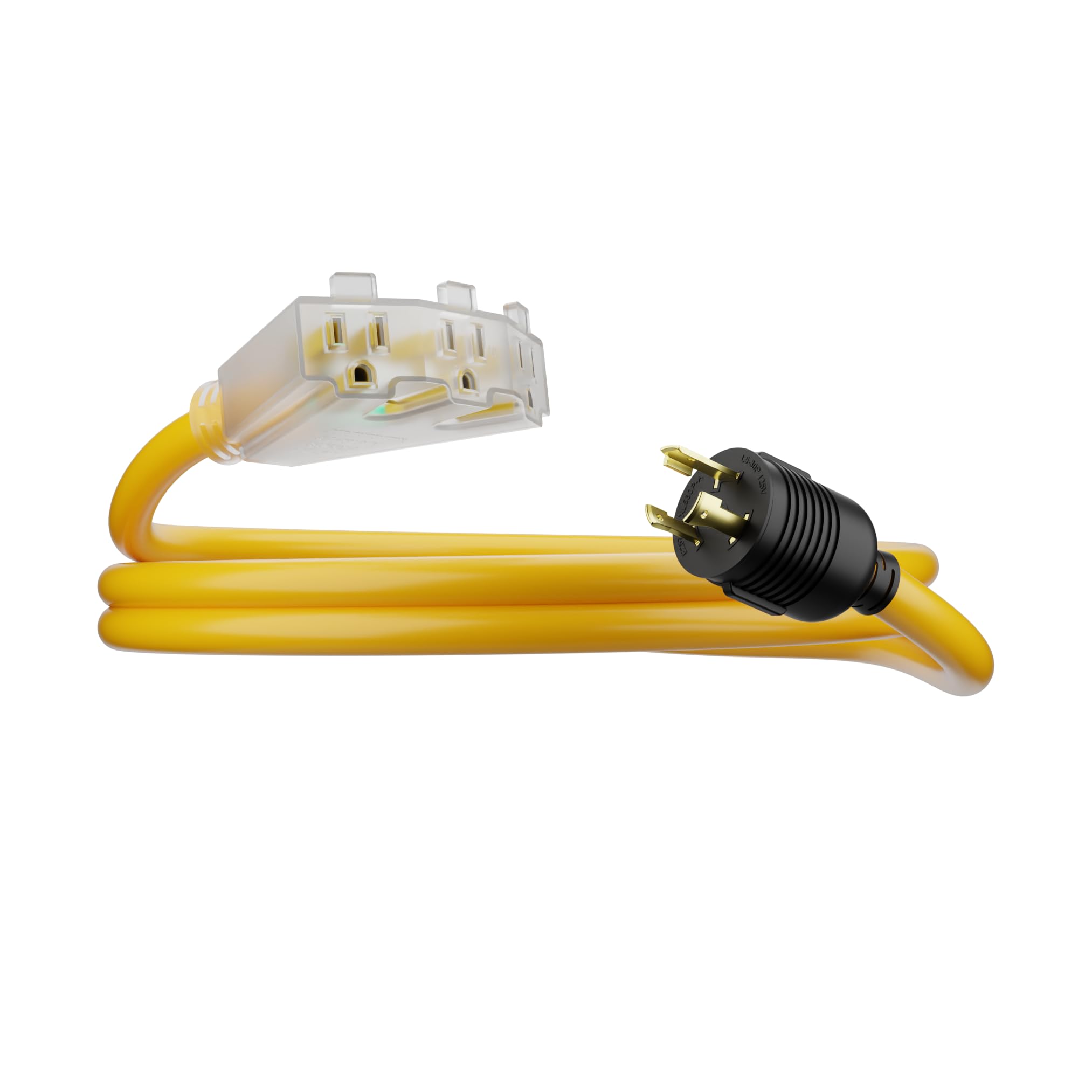 30 Amp To 110 Adapter L5-30P To Lit 3-Way Outlet Splitter By Journeyman Pro - 125 Volt, 30A To 15A, 3-Prong Locking Triple Tap 5