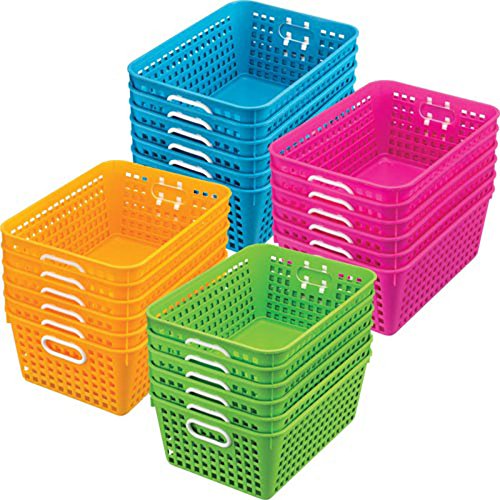Really Good Stuff Multi-Purpose Plastic Storage Baskets For Classroom Or Home Use - Stackable Mesh Plastic Baskets With Grip Han