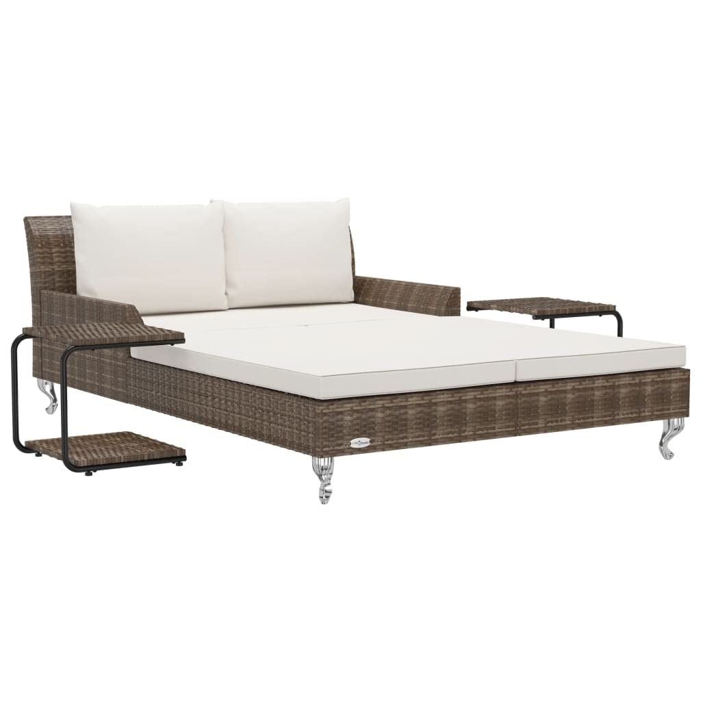 Great-hyc 2-Person Garden Sun Bed with Cushions Poly Rattan Brown