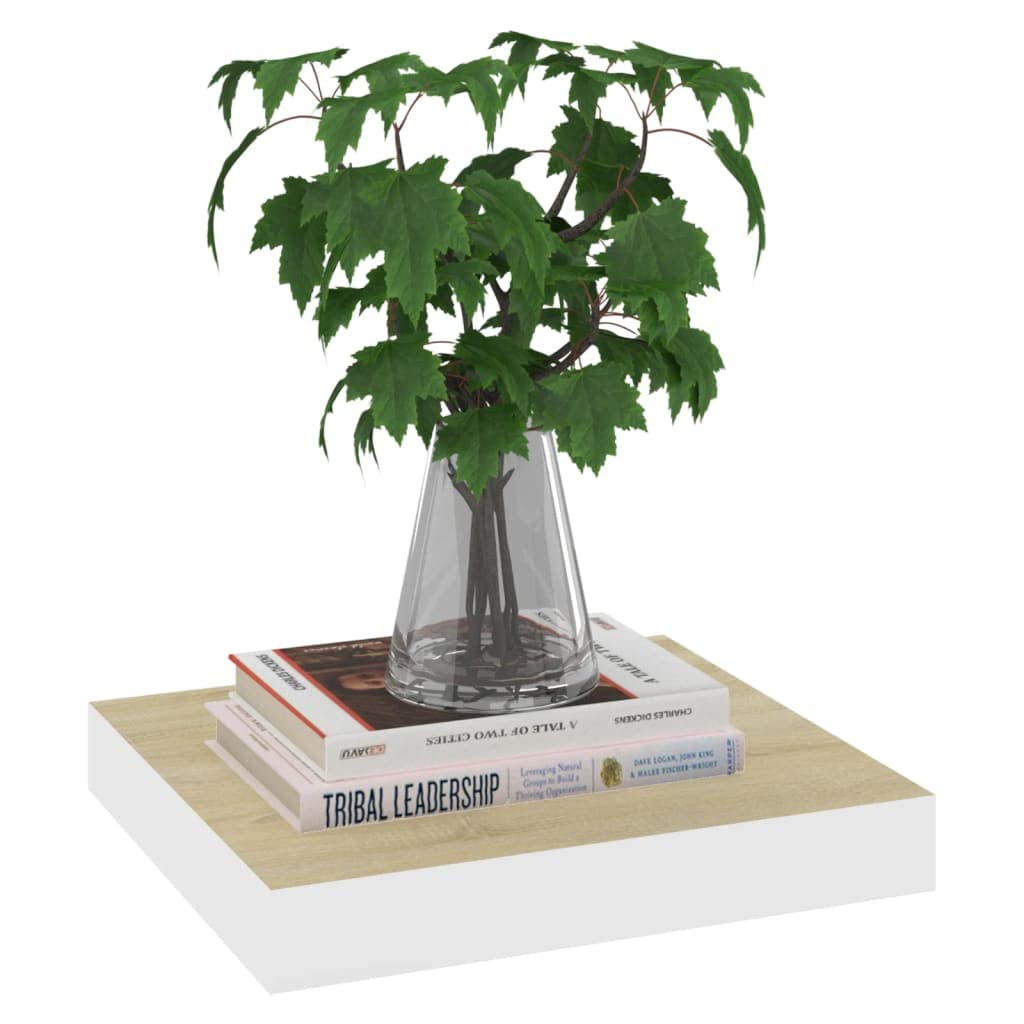 SKM Floating Wall Shelves 2 pcs Oak and White 9.1&quot;x9.3&quot;x1.5&quot; MDF