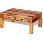 vidaXL Solid Sheesham Wood Coffee Table with Two Drawers | Scandinavian, Farmhouse, Modern Style | Handmade Palisander Wooden Finish | Multipurpose Table for Living Room & Home Decor