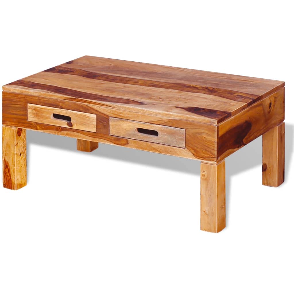 vidaXL Solid Sheesham Wood Coffee Table with Two Drawers | Scandinavian, Farmhouse, Modern Style | Handmade Palisander Wooden Finish | Multipurpose Table for Living Room & Home Decor
