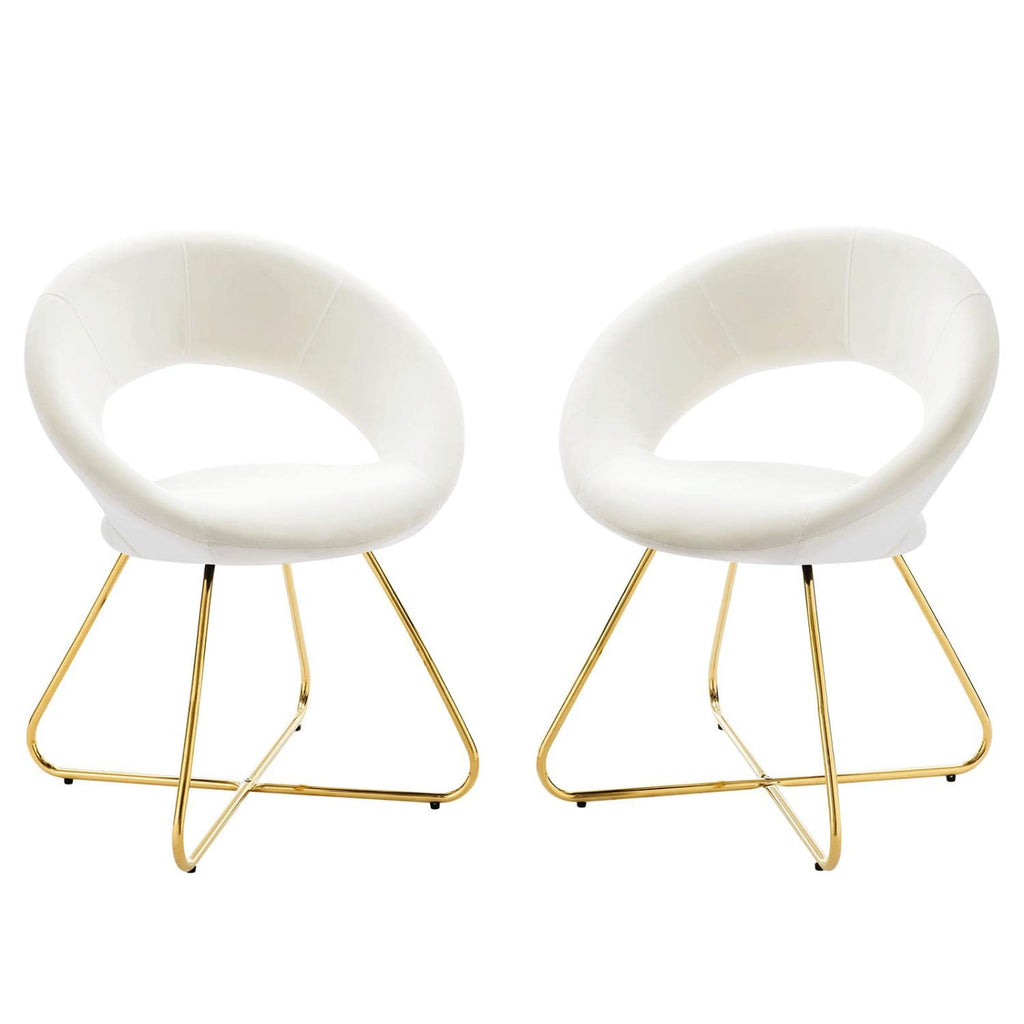 Modway Nouvelle Moday Performance Velvet Dining Chairs in Gold White-Set of 2