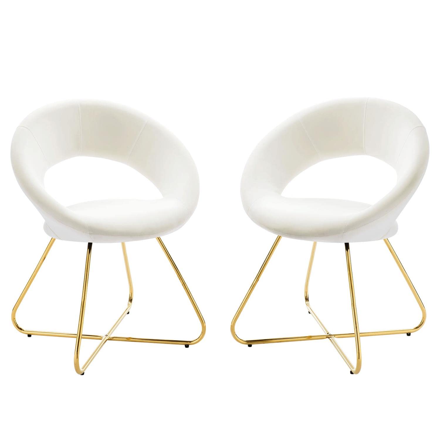 Modway Nouvelle Moday Performance Velvet Dining Chairs in Gold White-Set of 2