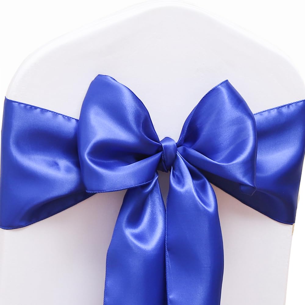 Jfdydm 50 Pack Satin Royal Blue Chair Sashes For Wedding Birthday Graduation Party Hotel Meeting Decorations, Blue Chair Bows Fo
