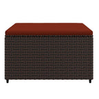 vidaXL Patio Footrest with Cushion Brown and Cinnamon Red - Weather-Resistant Poly Rattan Outdoor Footstool with Powder-Coated Steel Frame and Thick Padded Seat