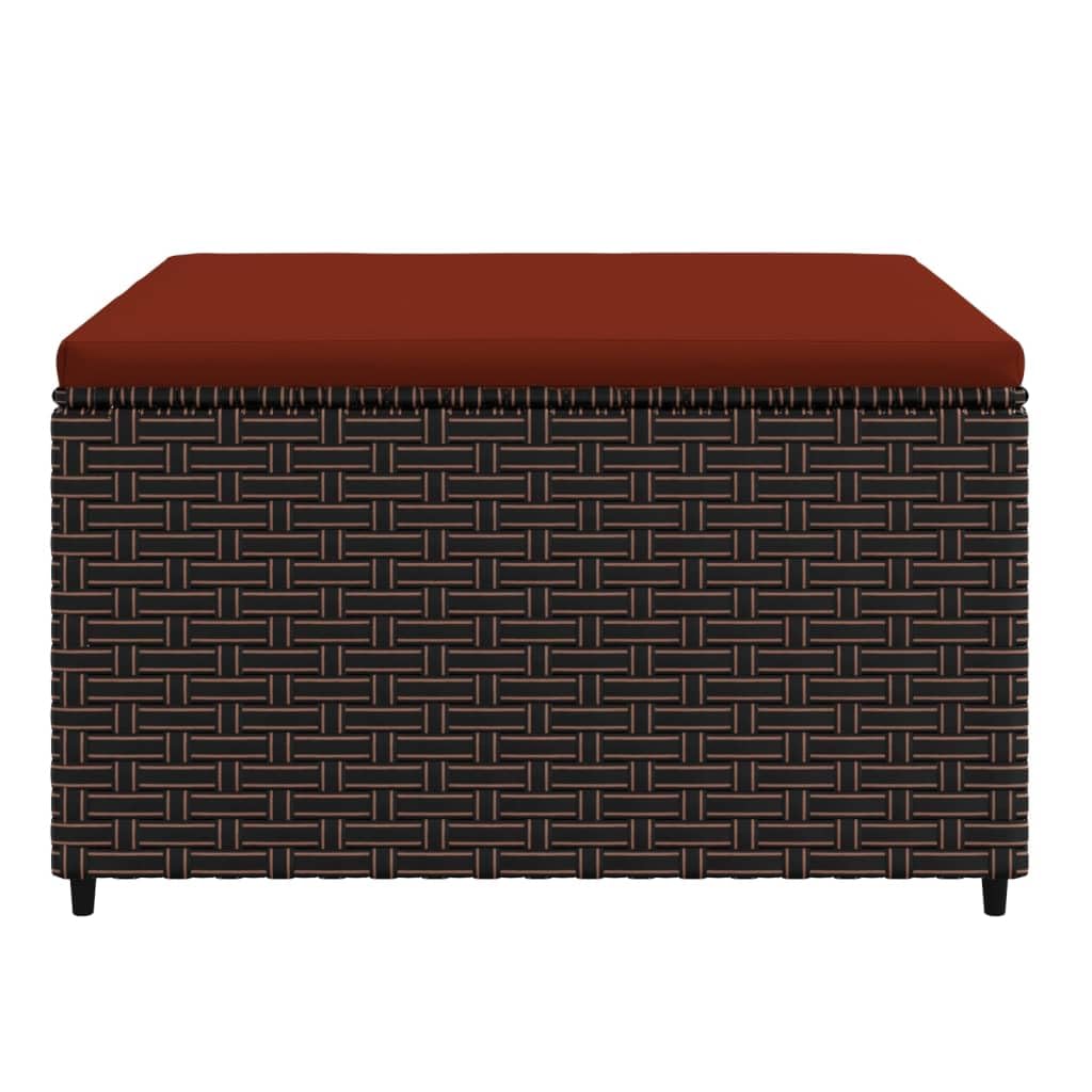 vidaXL Patio Footrest with Cushion Brown and Cinnamon Red - Weather-Resistant Poly Rattan Outdoor Footstool with Powder-Coated Steel Frame and Thick Padded Seat