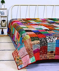 BOHEKANT Handicraft Silk Kantha Quilt Kantha Bed Cover Kantha Blanket Throw Handmade Kantha Bedspread01 (Twin, 60x90 Inches, Si