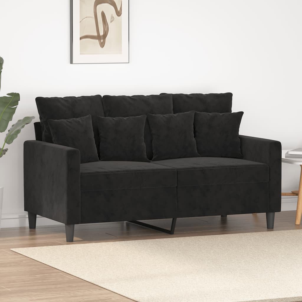 vidaXL Modern 2-Seater Black Velvet Sofa with Sturdy Metal Frame – Deep Comfort Seat - Ideal for Living Room, Lounge, or Home Office