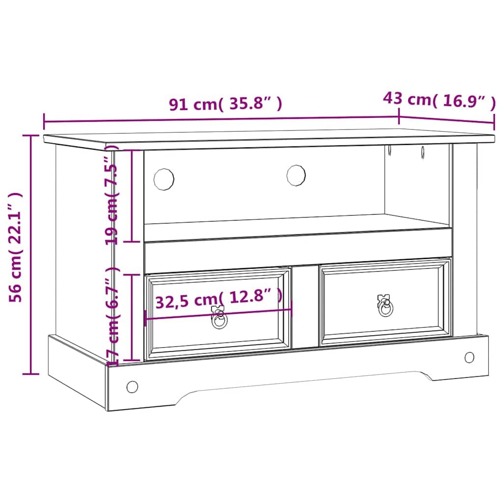 vidaXL TV Stand, TV Table/Cabinet with Ample Storage & Cable Management Functionality, Farmhouse Style Mexican Pine Corona Range, 35.8&quot;x16.9&quot;x22&quot; Brown