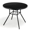 Tangkula 34 Inch Patio Dining Table, Round Tempered Glass Table with 1.5    Umbrella Hole, Heavy-Duty Metal Frame, Outdoor Metal