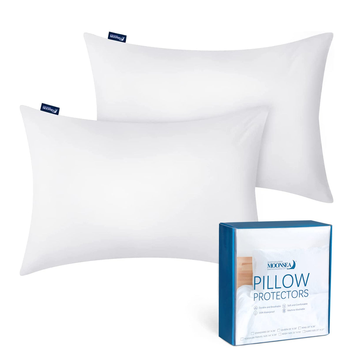 Toddler / Travel Pillow Protector Cover Zippered 2 Pack Waterproof Fit For Pillows 13X18 And 14X19 Pillow