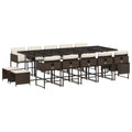 vidaXL Garden Dining Set and Cushions 15 Pieces Brown Synthetic Rattan