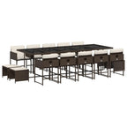 vidaXL Garden Dining Set and Cushions 15 Pieces Brown Synthetic Rattan