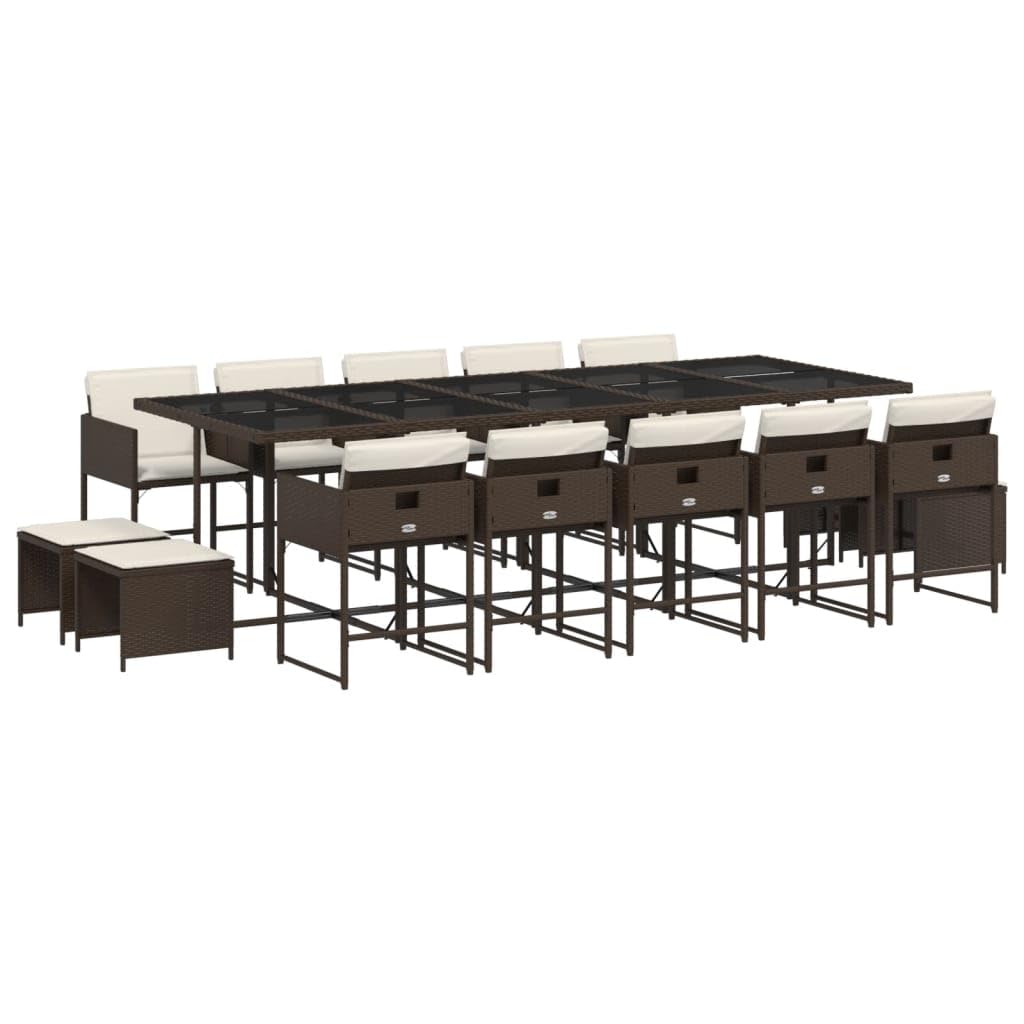 vidaXL Garden Dining Set and Cushions 15 Pieces Brown Synthetic Rattan