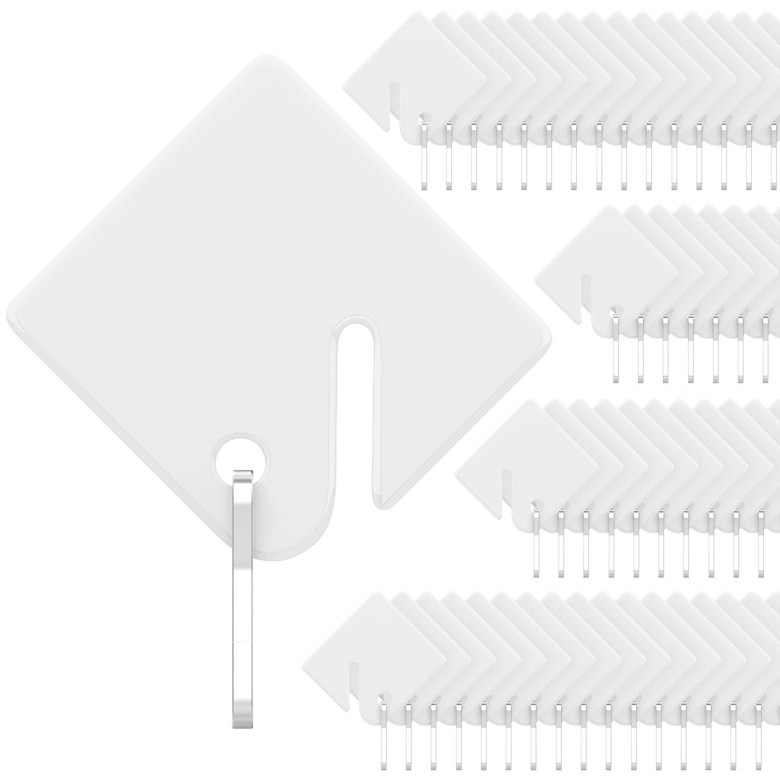 Uniclife 50 Pcs Rack Key Tags 1.5 Inch Slotted Plastic Tags With Metal Snap Hooks White Square Hanging Tags For Key Cabinets Box