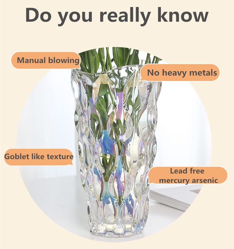 Eastern Rock Heavy Glass Flower Vase Thickened 3.5Lb 9.5Inch Sparkle Vase Bohemian Style, For Centerpieces,Wedding,Perfect Home