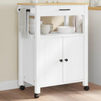 vidaXL Solid Pine Wood Rolling Kitchen Trolley - White/Honey Wax Finish with Drawer, Cabinet, Hooks, 23.6"x15.7"x35.4"