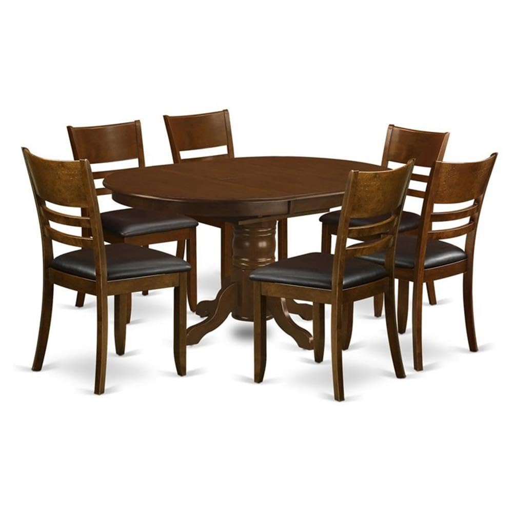 East West Furniture KELY7-ESP-LC 7 Piece Kitchen Table & Chairs Set Consist of an Oval Dining Table with Butterfly Leaf and 6 Faux Leather Dining Room Chairs, 42x60 Inch, Espresso