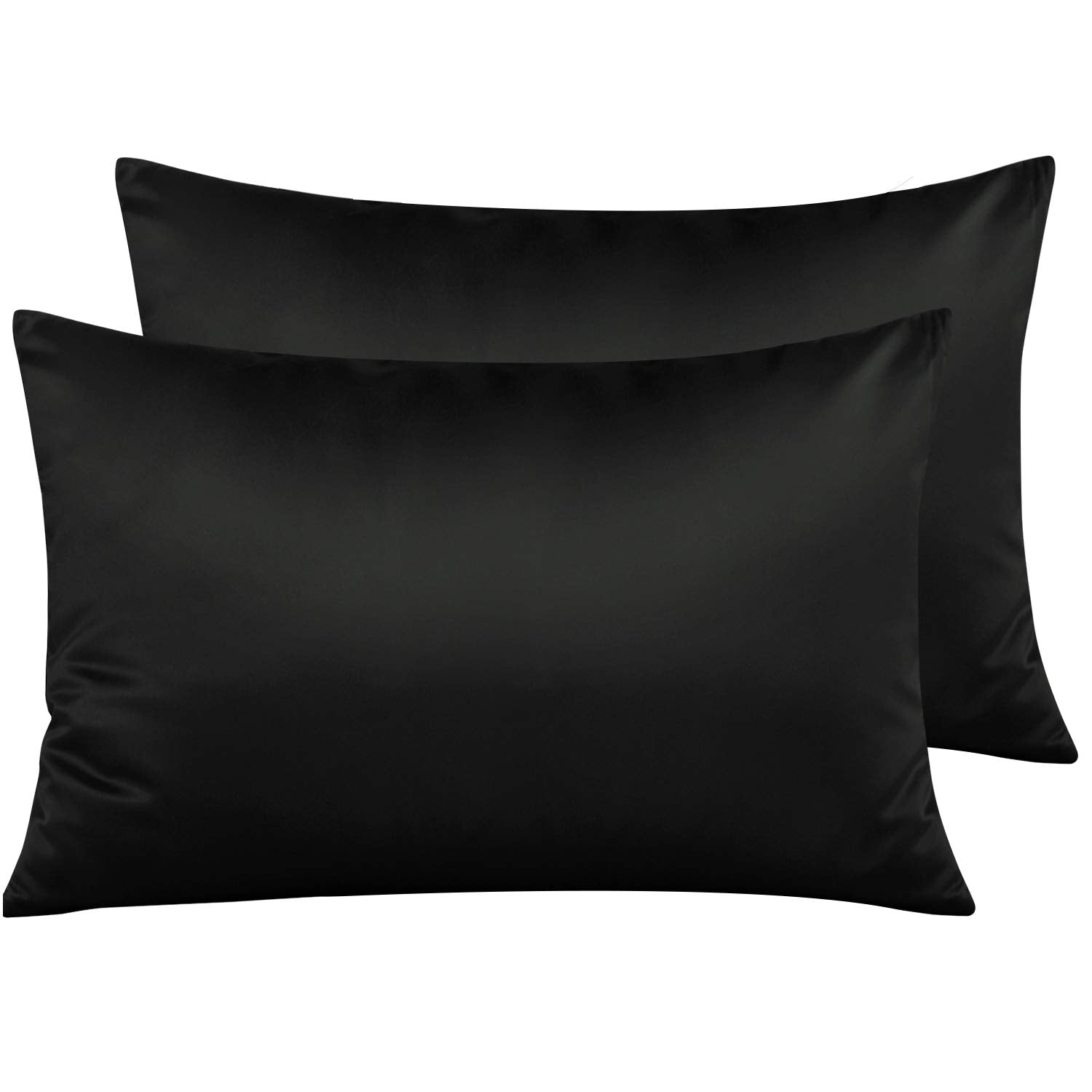 Ntbay Zippered Satin Pillow Cases For Hair And Skin, Luxury Queen Hidden Zipper Pillowcases Set Of 2, 20X30 Inches, Black