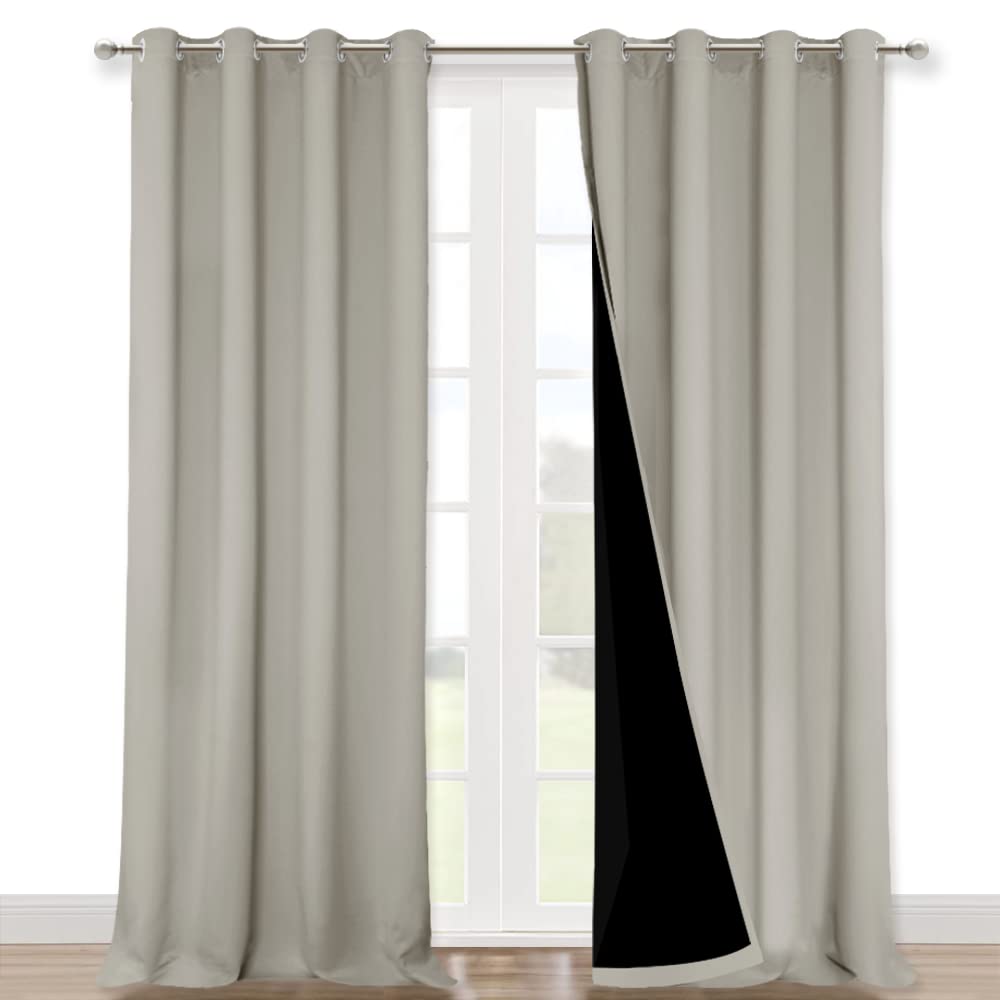 Nicetown Full Shading Curtains 90 Inches Long 2 Panels Set For Windows, Super Heavy-Duty Black Lined Blackout Curtains For Bedro