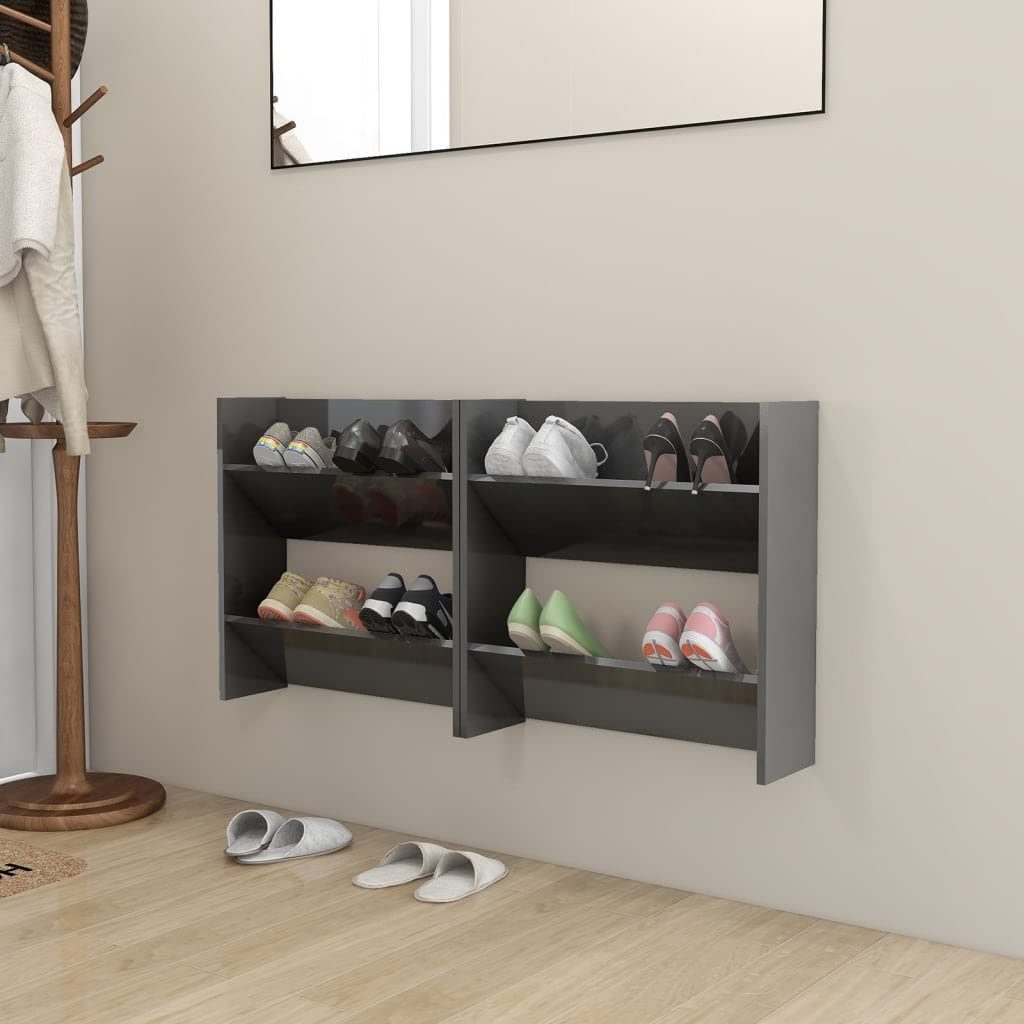 vidaXL Wall Shoe Cabinets 2 pcs High Gloss Gray 23.6&quot;x7.1&quot;x23.6&quot; Engineered Wood
