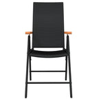 vidaXL Outdoor Patio Dining Set - 7 Piece Rattan Chairs & Glass Top Table - Powder Coated Steel Frame & WPC Elements - Black