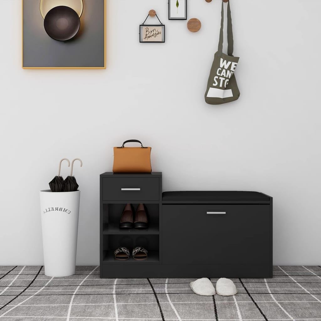 vidaXL Shoe Bench Black 37.2&quot;x12.2&quot;x22.4&quot; Chipboard