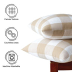 Encasa Homes Farmhouse Throw Pillow Covers Pack Of 2 18X18 Buffalo Beige Checks | Decorative Cushion Covers No Insert | Pillow S