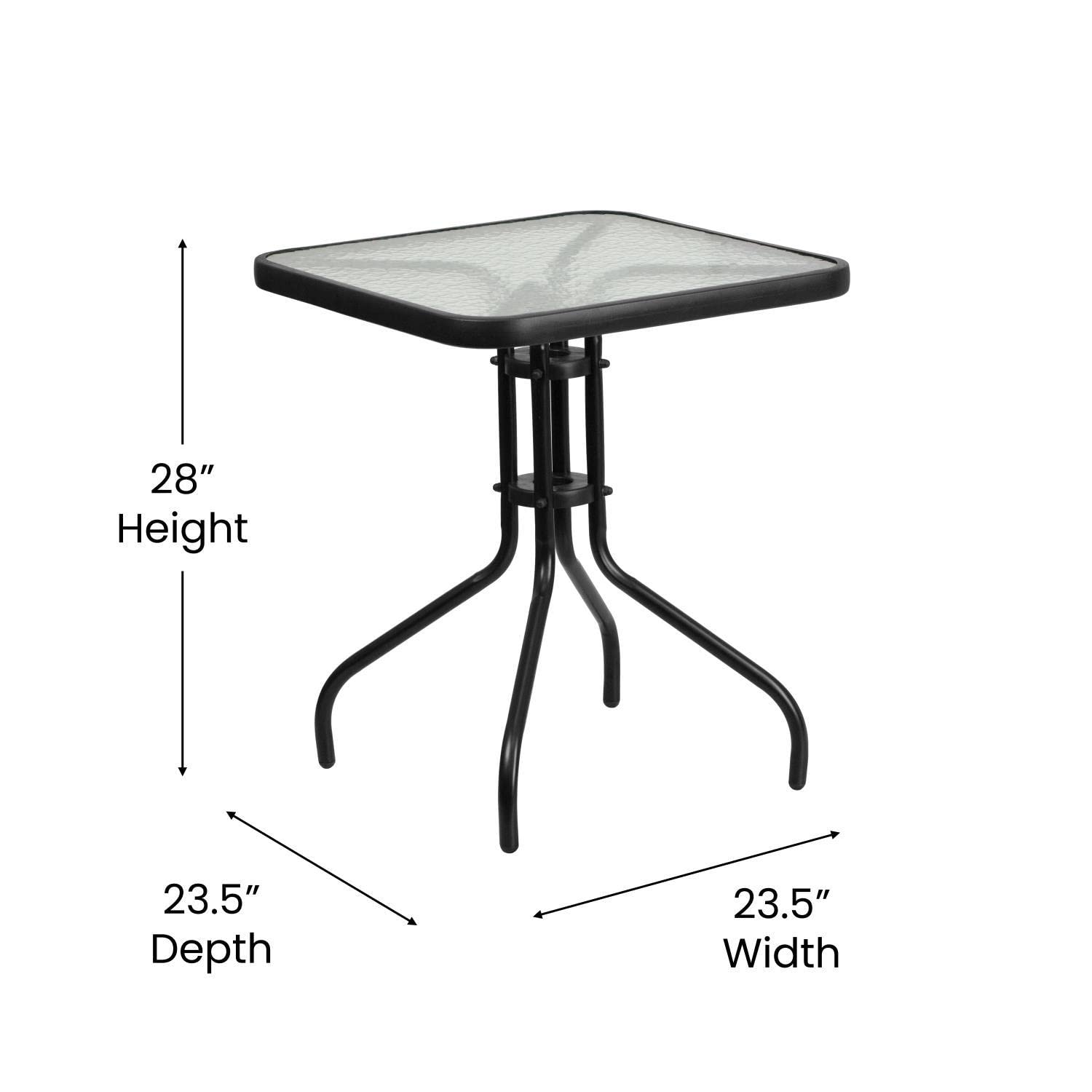 Flash Furniture 2 Flex Comfort Stack Chairs, 23.5" Square Tempered Glass Patio Table, Black