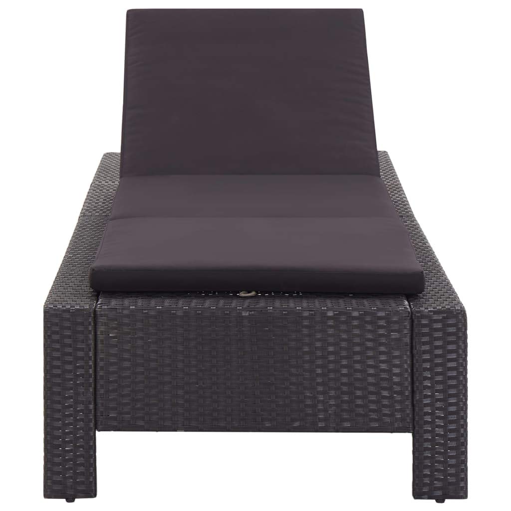 vidaXL Sunbed in Black Poly Rattan with Cushion - Adjustable, Weather-Resistant Outdoor Lounger for Patio, Poolside, Campsite Relaxing Furniture