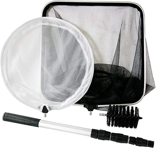 Koi Fish Pond & Water Garden Care Set With Telescoping Adjustable Pole, Pond Cleaning Care Kit, 4-In-1 Net Set Includes Scrubbin