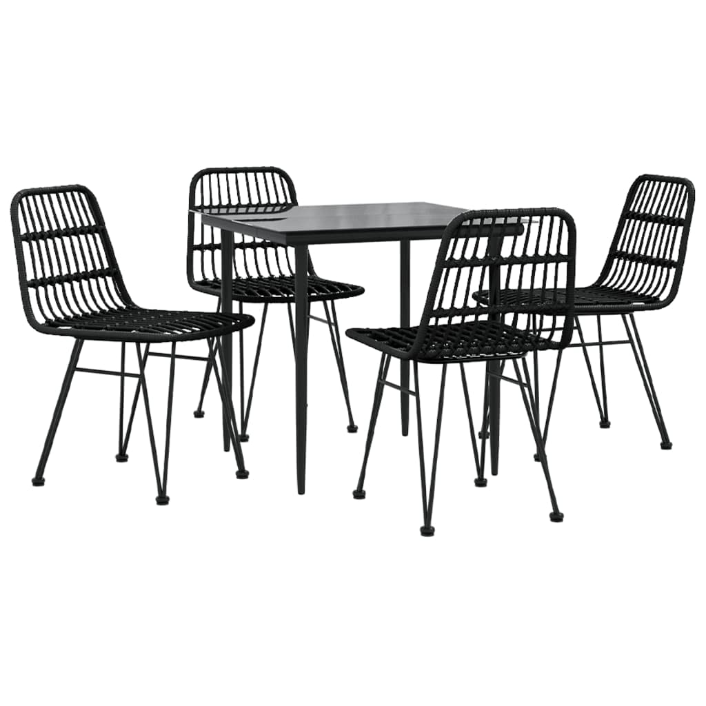 vidaXL Black Poly Rattan Patio Dining Set - 5-Piece Outdoor Furniture with Steel Frame, Comfortable Chairs & Easy-to-Clean Glass Tabletop