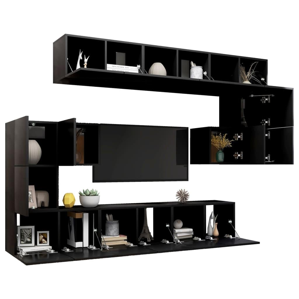vidaXL TV Cabinet Set 10 Piece Home Indoor Living Room Hanging Wall-Mounted Stereo Plasma HiFi Cabinet TV Unit Furniture Black Engineered Wood