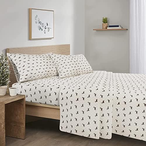 Comfort Spaces Cotton Flannel Breathable Warm, Deep Pocket Sheets With Pillow Case Bedding, Full, Black Dog 4 Piece